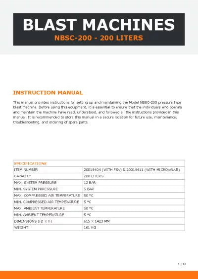 Manual 200L Blast Machine
